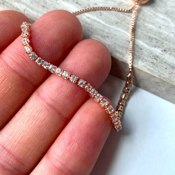 New ~ Anthropologie Shashi Rose Gold Diamond Tennis Bracelet - Picture 2 of 14